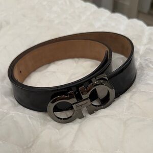 Salvatore Ferragamo Black and Tan Leather Belt